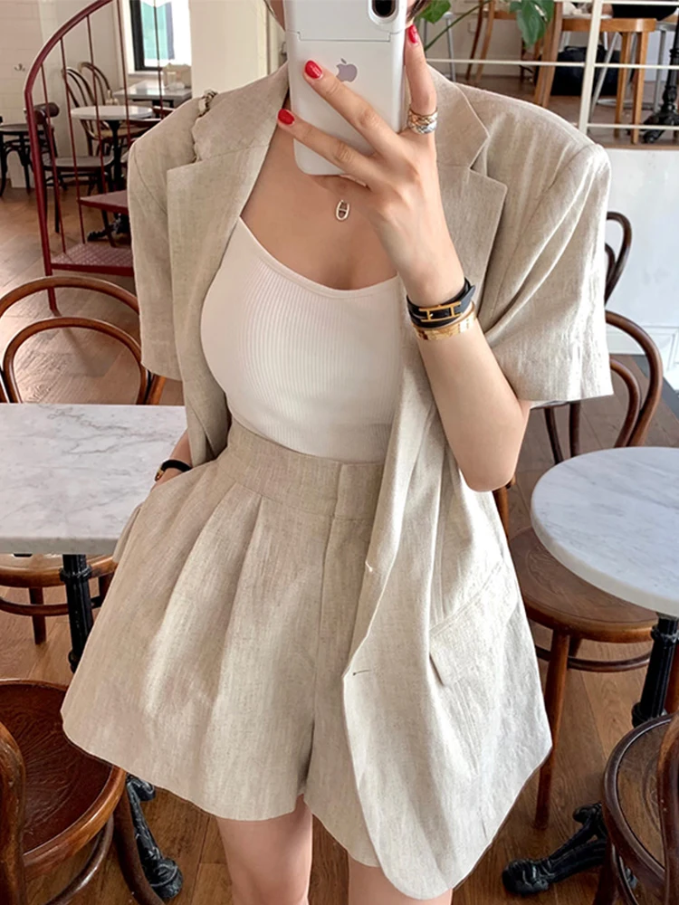 ชุดเซ็ตลำลองสไตล์วินเทจสำหรับฤดูร้อน เสื้อคอปก กางเกงขายาวทรงกว้าง เอวสูง ช่วยให้ดูผอมเพรียว แฟชั่นสำหรับผู้หญิง