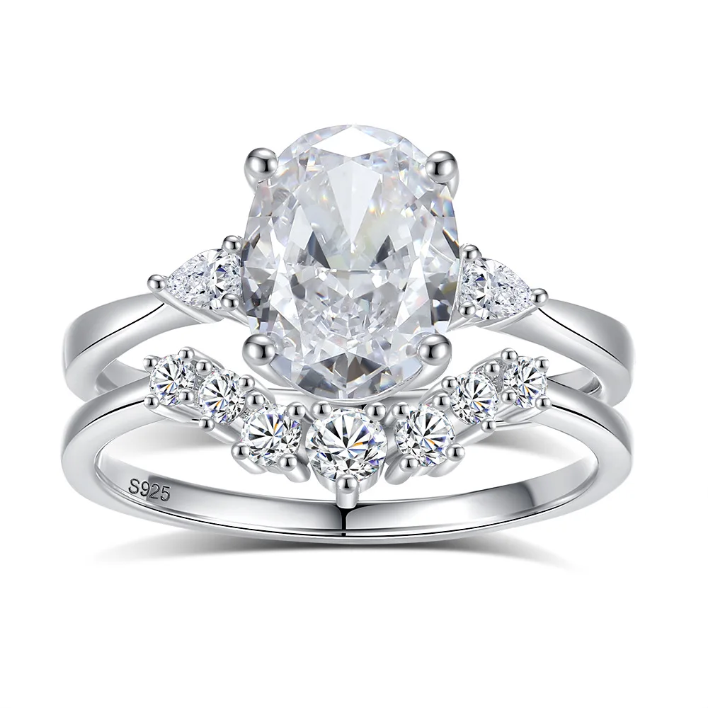 จริง 2ct 7x9 มม.Moissanite สองแหวน GRA ใบรับรองห้องปฏิบัติการแหวนเพชรผู้หญิงงานแต่งงานเครื่องประดับ S925 เงิน