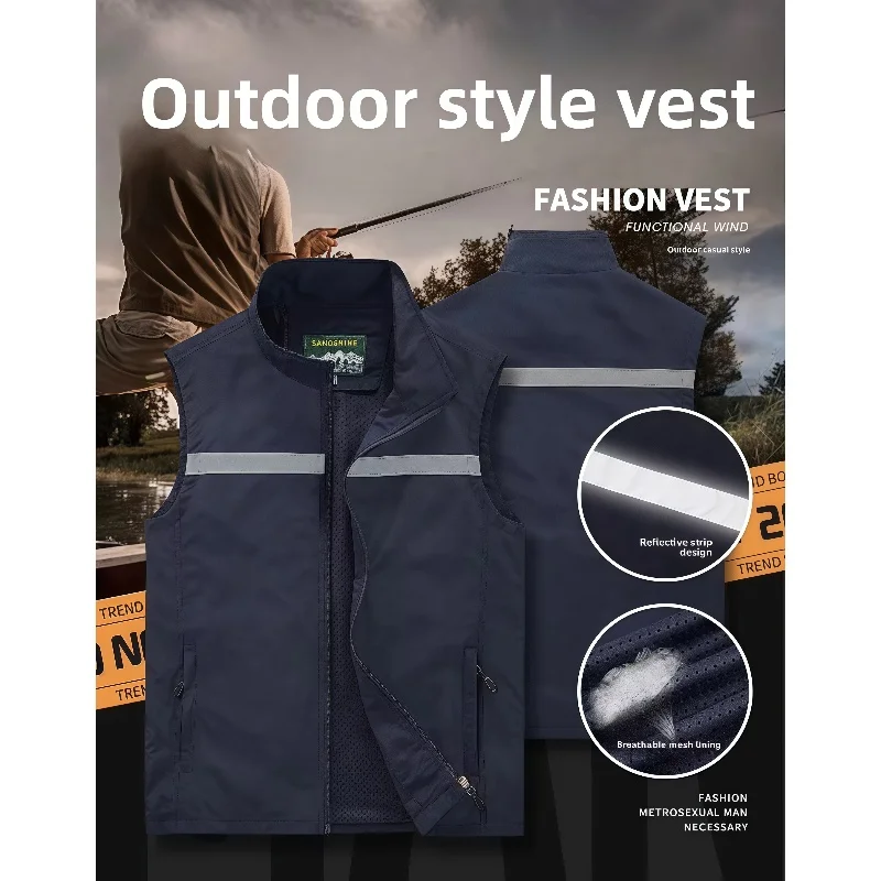 Summer Outdoor Photography Thin Mesh Vest Men's Multi-Pocket Loose Jacket Large Size Home Clothes Underwear Sweatshirt