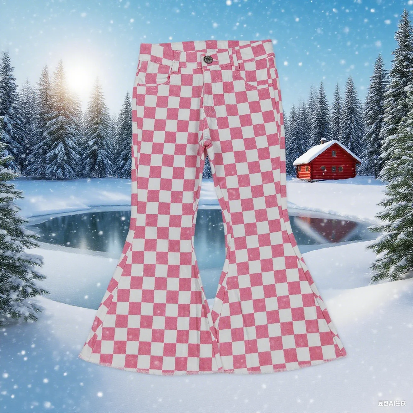 

9.3y Pink And White Plaid Denim Pants Fashion Western Baby Girls Winter Trousers Wholesale Boutique Girls Clothing