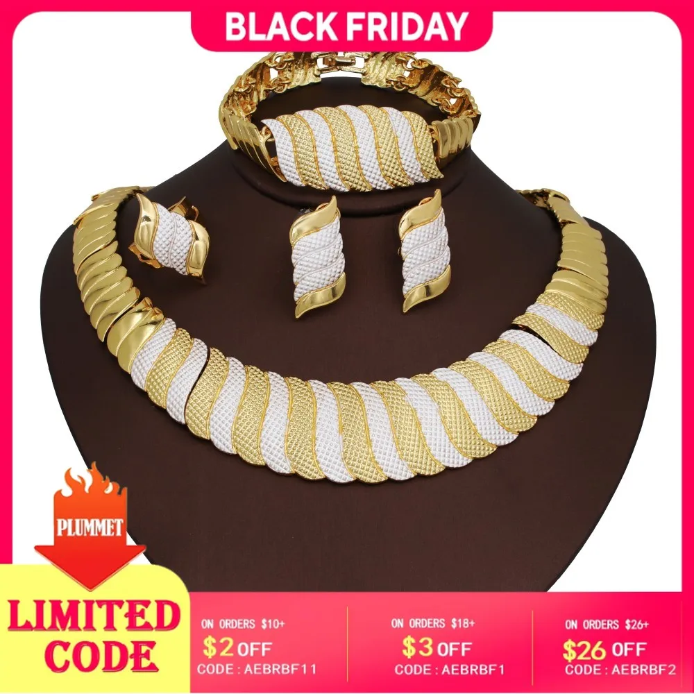 

Итальянский комплект свадебных украшений, роскошное позолоченное ожерелье, браслет, двухцветное кольцо-серьга для женщин, подарок на день рождения, Новые поступления 2023 года