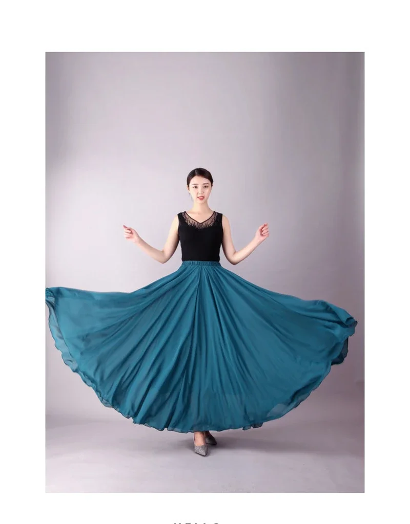 17-farbiges Flamenco-Tanzkostüm Bauchtanz Eleganter Chiffonrock 720-Grad-Schwingrock Cosplay Bühnen-Abendkleid Strandrock – Detail 17