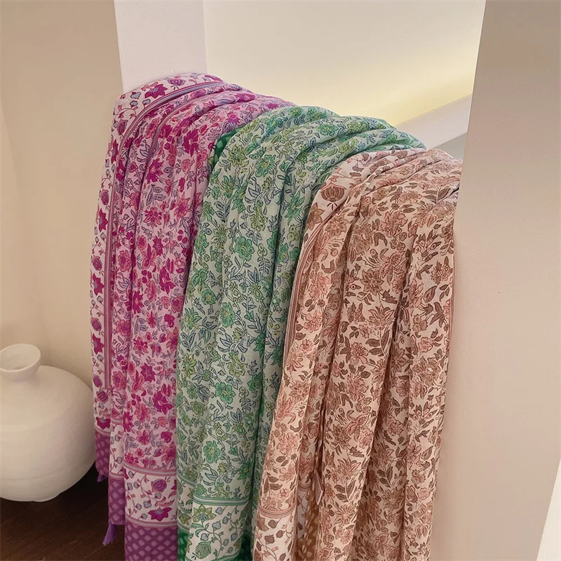 Bohemian Fashion Floral Chain Tassel Viscose Shawl Scarf Lady High Quality Wrap Pashmina Stole Bufandas Muslim Hijab 180*90Cm