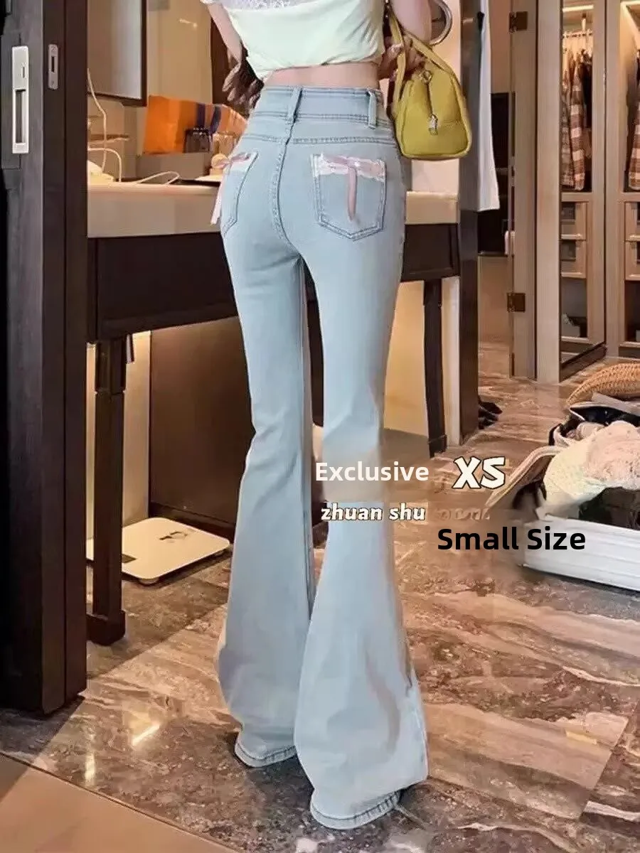 

Джинсовые джинсы-колокольчики с высокой талией, женские длинные брюки с кружевным узлом, модные повседневные джинсы