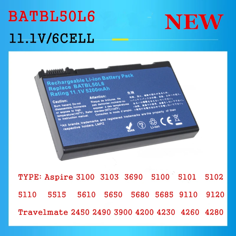 

BATBL50L6 Laptop Battery for ACER Travelmate 2450 2490 3900 4200 4230 4260 4280