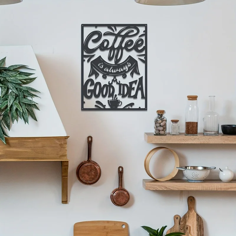 【Statue Wall Decoration】Coffee Wall Metal Sign Decorative Art，“Coffee is always a good idea”Iron poster
