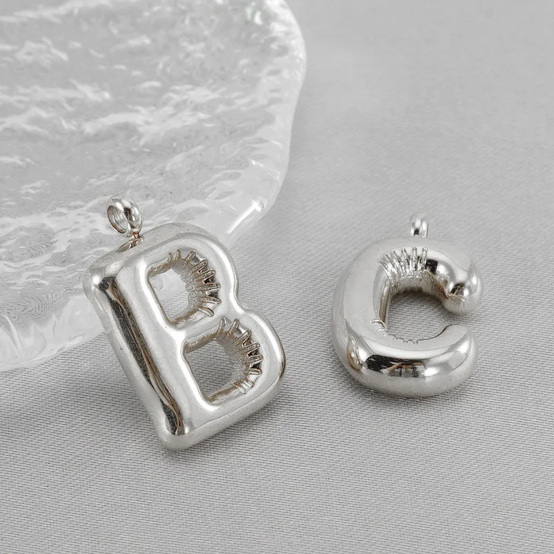 Dainty Alphabet Bubble Letter Charms for Women Girls Pendant Puffy Silver Color Jewelry Accessories for DIY Jewelry