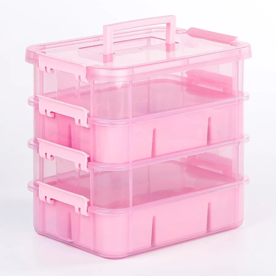 

Art Supply Storage Organizer with 2 Removable Trays 4-Layer 11QT Durable Craft Organizers and Storage for Sewing Tool Office Su