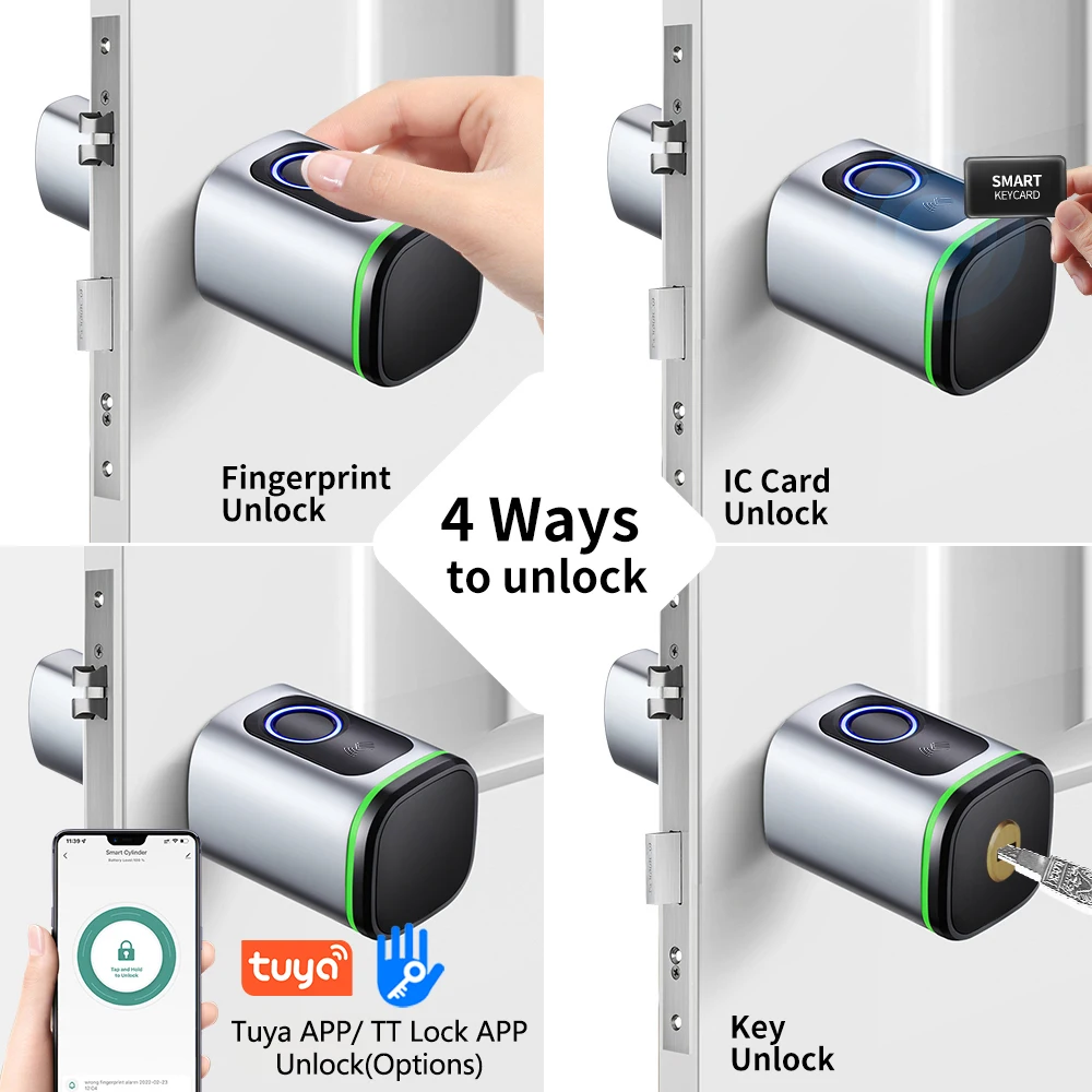 Tuya BLE TT Lock Smart Electronic Door Lock with DIY Cylinder Core Fingerprint APP Keys IC Card Unlock for Home Hotel