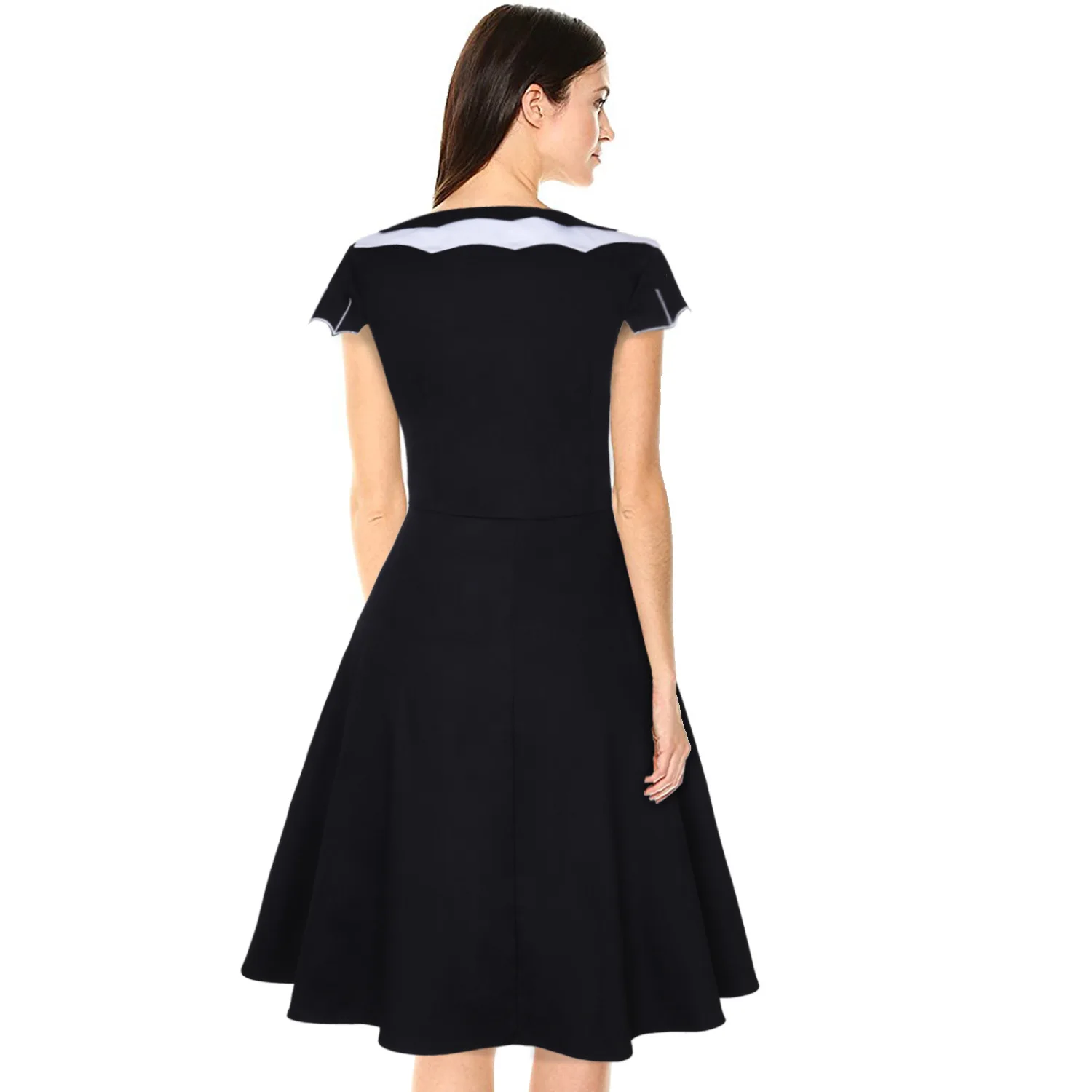 Vintage Bat Embroidery Halloween Costumes Party Retro Dresses Women Short Sleeve Retro A-Line Swing Dress