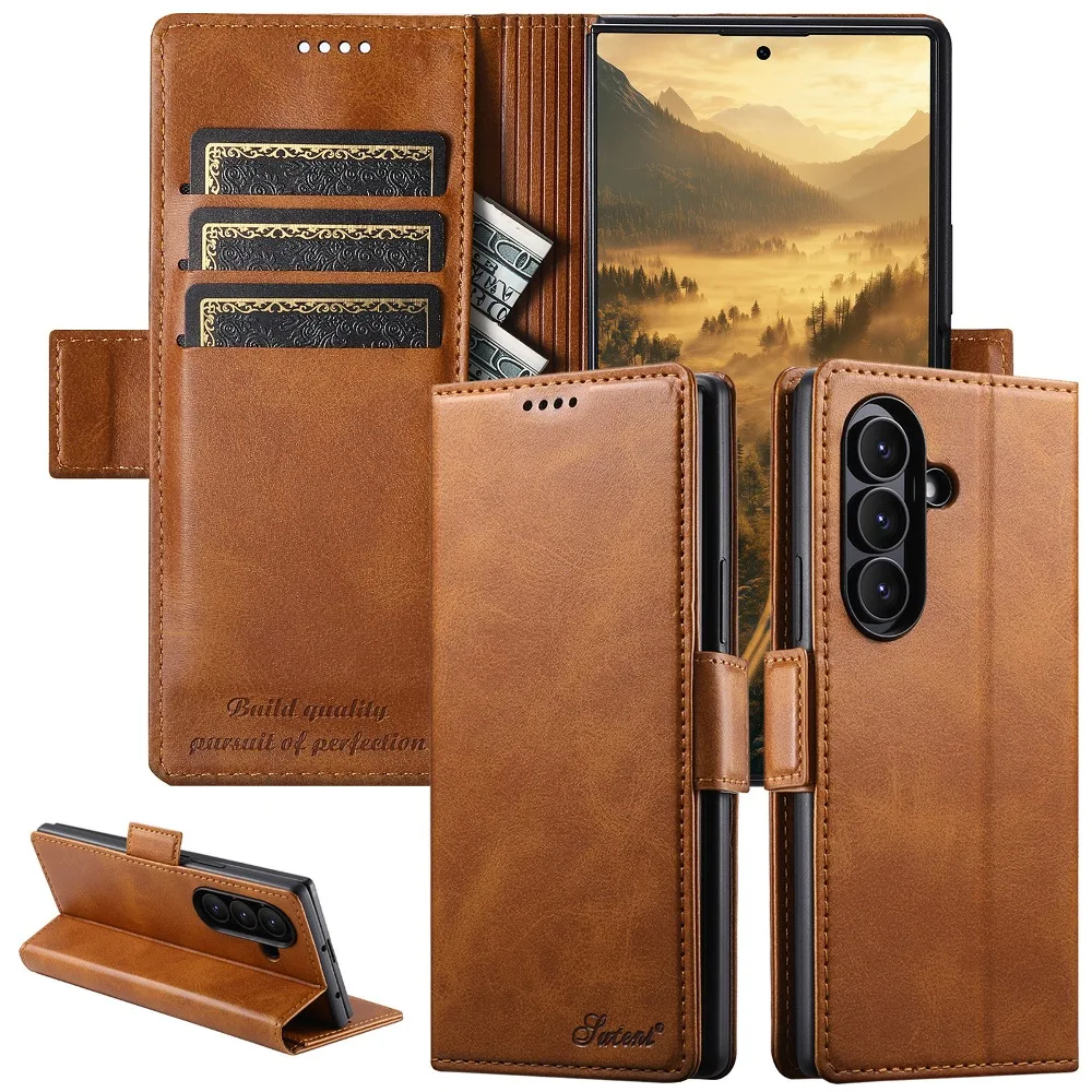 Retro Solid Color Leather Magnetic Flip Cover for Samsung Galaxy Z Fold 8 Ultra/Z Fold7 with Built-in Cash & Card Slots