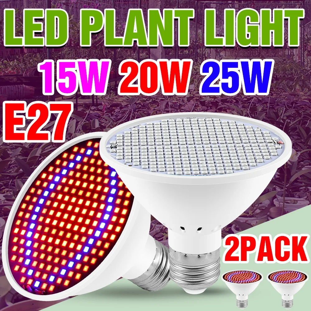 

25 Вт, 2 шт., светодиодные лампы полного спектра для выращивания растений в помещении, цоколь E27, для теплиц, гроубоксов, цветов, томатов, фруктов