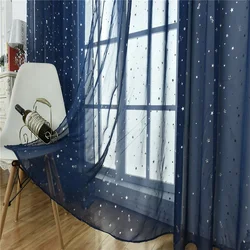 Hot Stamping Silver Stars Tulle Sheer Curtains Home Fashion Window Elegant Country Style 100*200cm/100*270cm Decorative Curtains