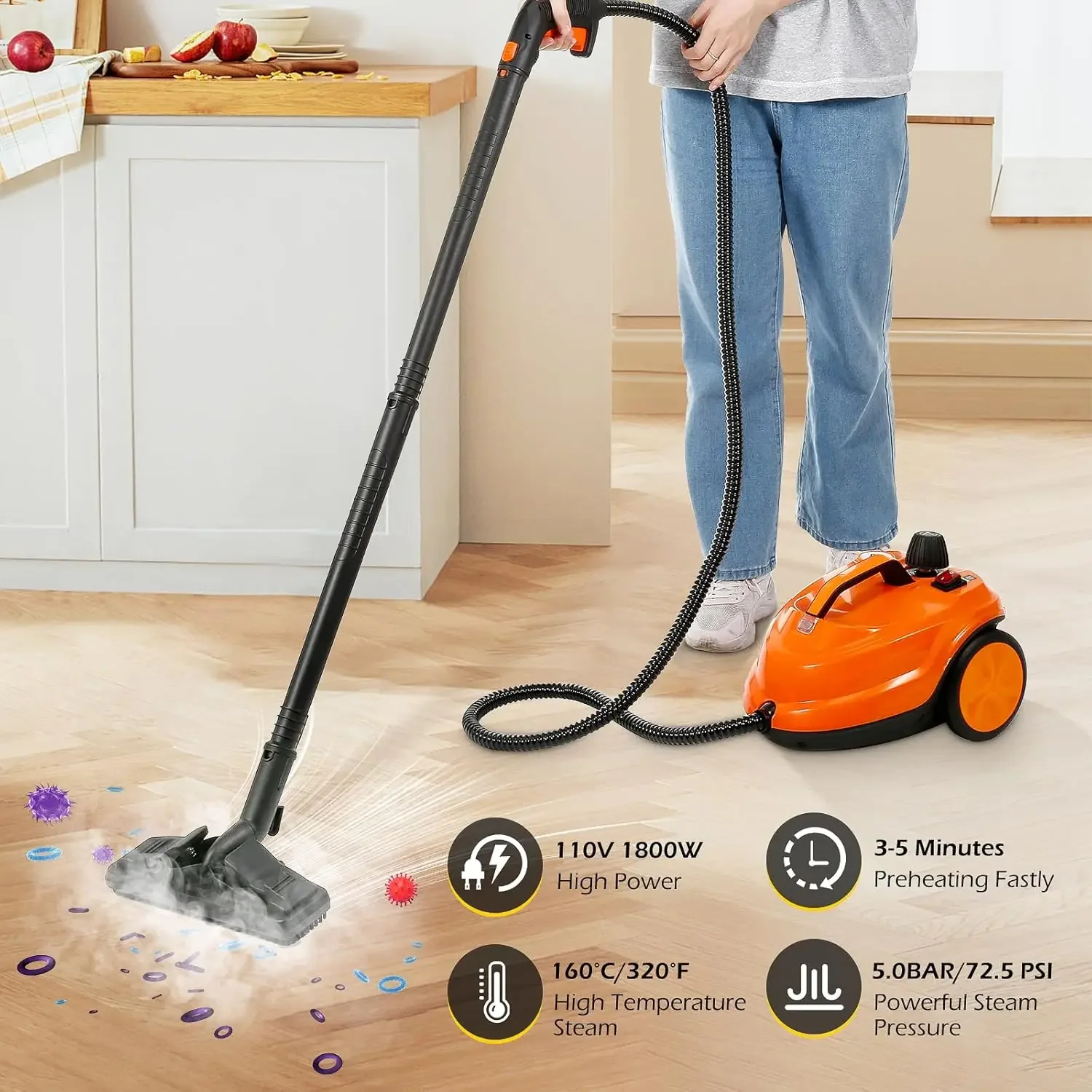 Steam Cleaner 1800W Multipurpose Steam Cleaner for Home Use 5.0 BAR High-Pressure Steam Cleaner for Car Detailing 320°F High-Tem