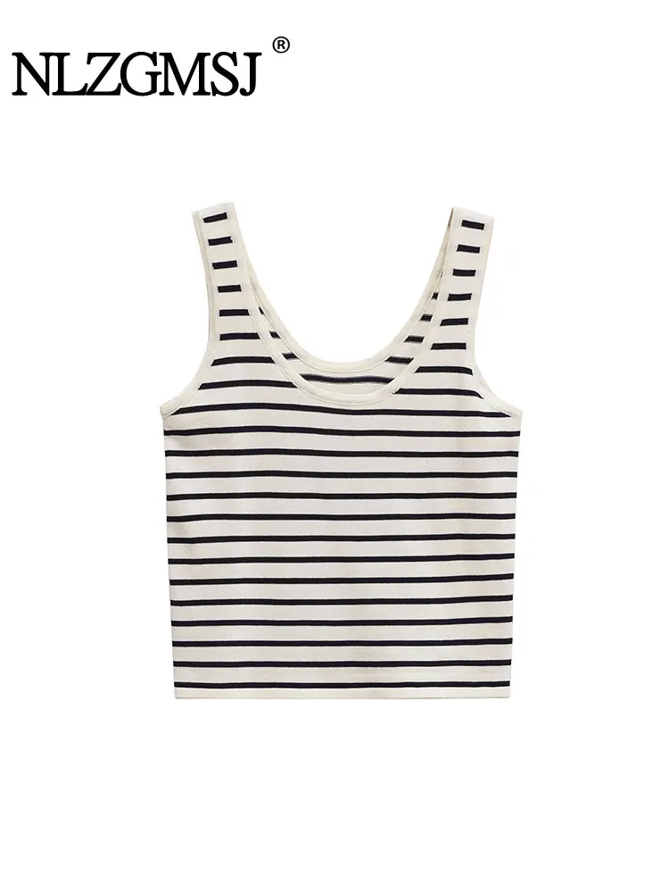 2025 Summer Women's Chic Striped Crop Top Slim Camis Streetwear Sexy Sleeveless Knitted Vest