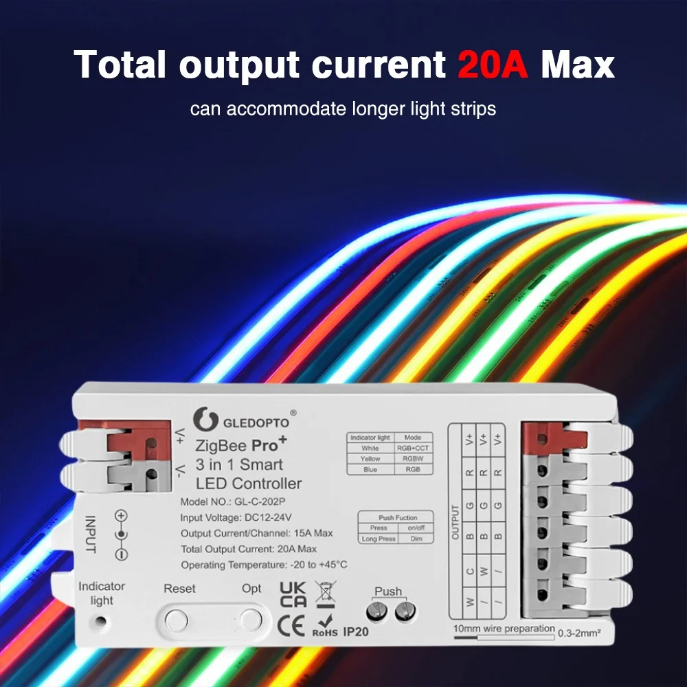 Imagem -03 - Zigbee em Controlador de Faixa de Led Inteligente 3.0pro Rgb Rgbw Rgbcct 20a dc 1224v Alexa Homeey Tuya Smart App Gl-c-202p