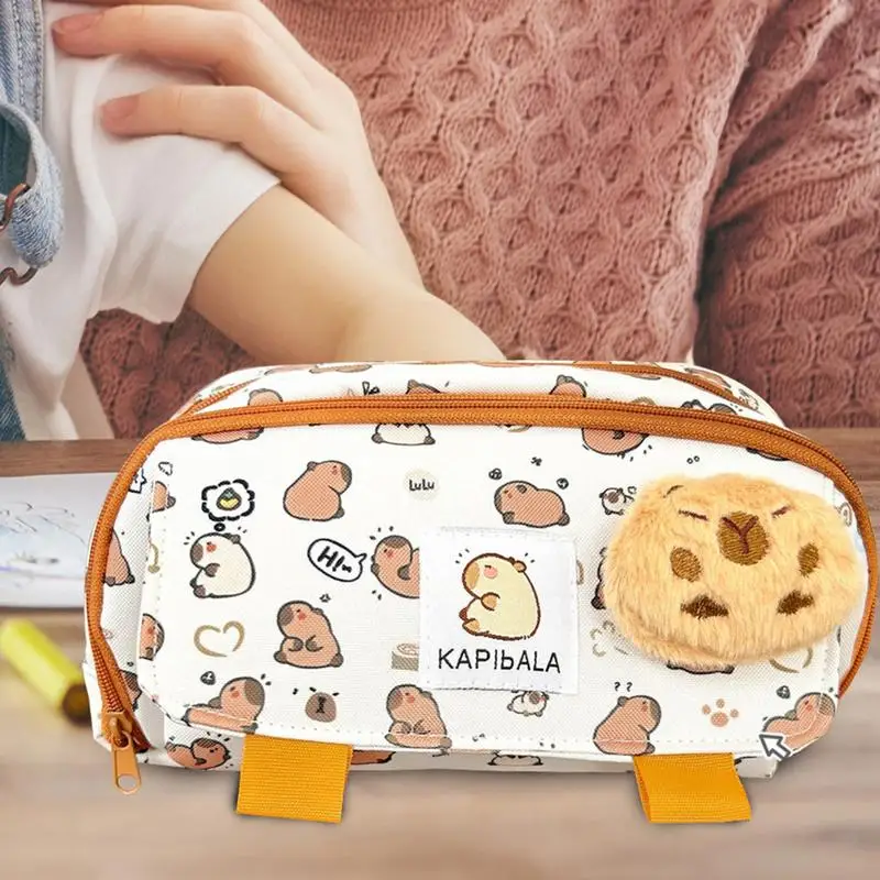 Cute Pencil Cases Kawaii Student Pencil Bag Pen Box Holder With Zipper Capybara Stationery Organizer For Boys Girls Adults