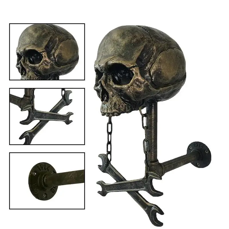 Skull Helmets Holder Wall Mount Motorcycle Skull Helmets Holder Wall Mounted Hanger Resin Crafts Decorative Skull Helmets Holder