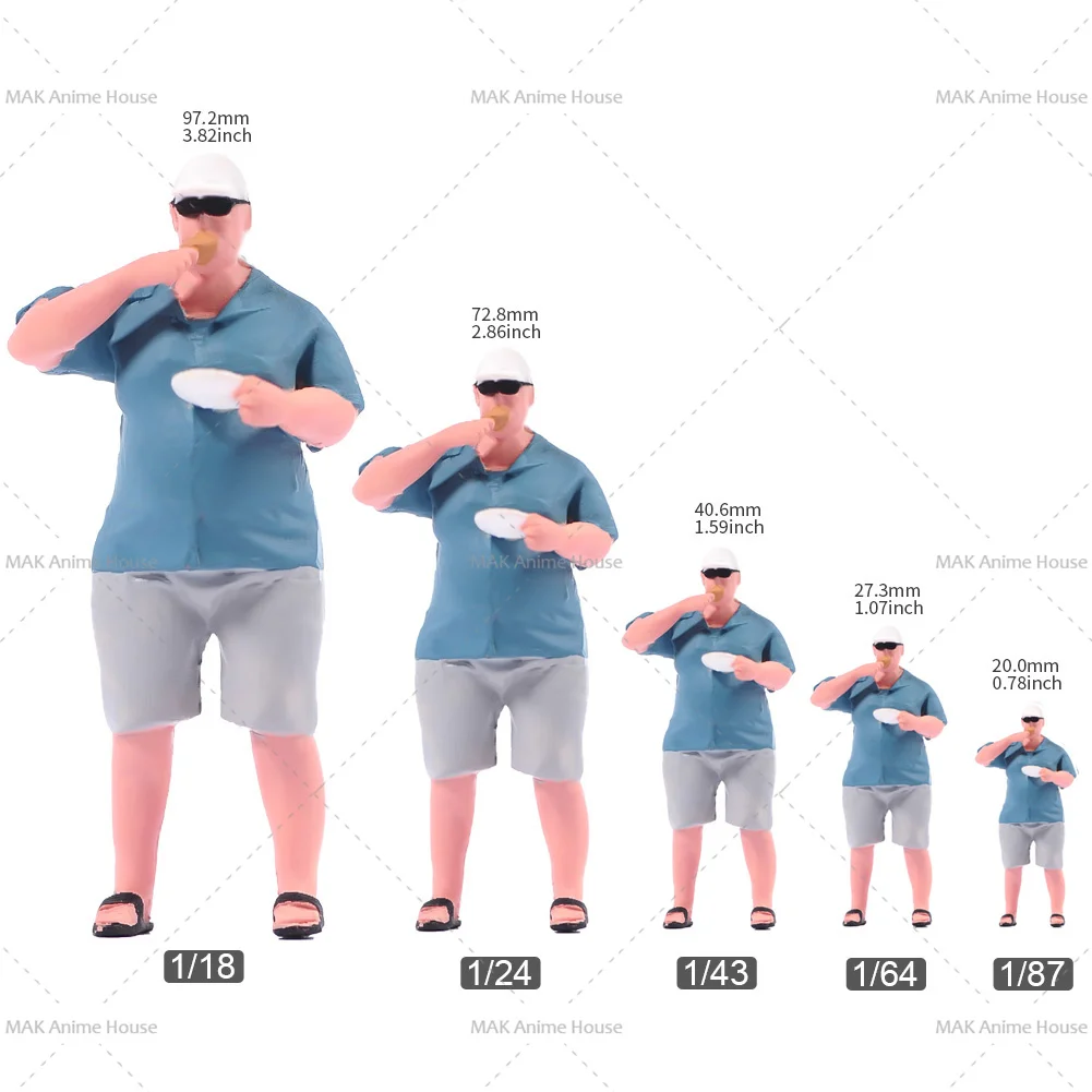 Miniatures 1/18 1/24 1/64 1/43 1/87 Obese Men Eat Chicken Legs Doll Figure Model Unpainted Scene Decoration Car Toys