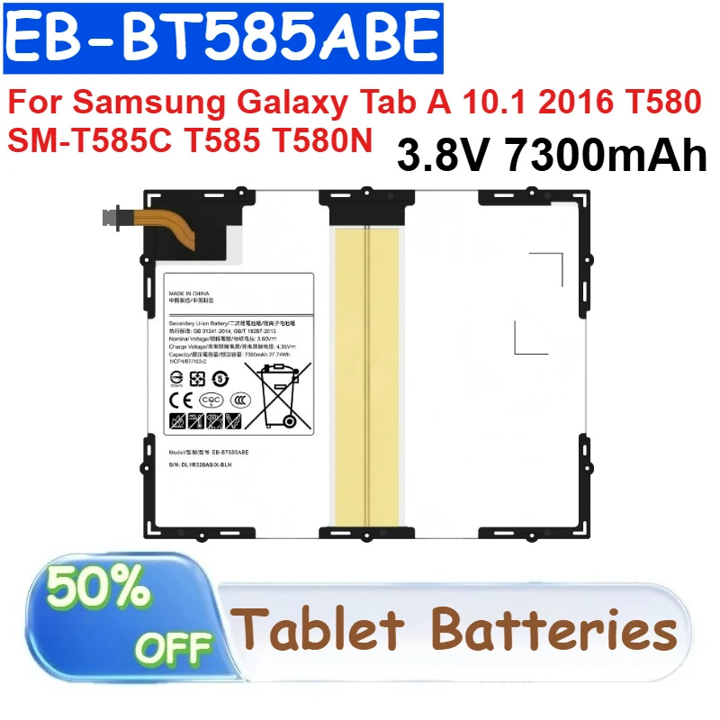 

EB-BT585ABE 3.8V 7300mAh Li-ion Battery for Samsung Galaxy Tab A 10.1 2016 T580 SM-T585C T585 T580N Tablet Batteries with Tools