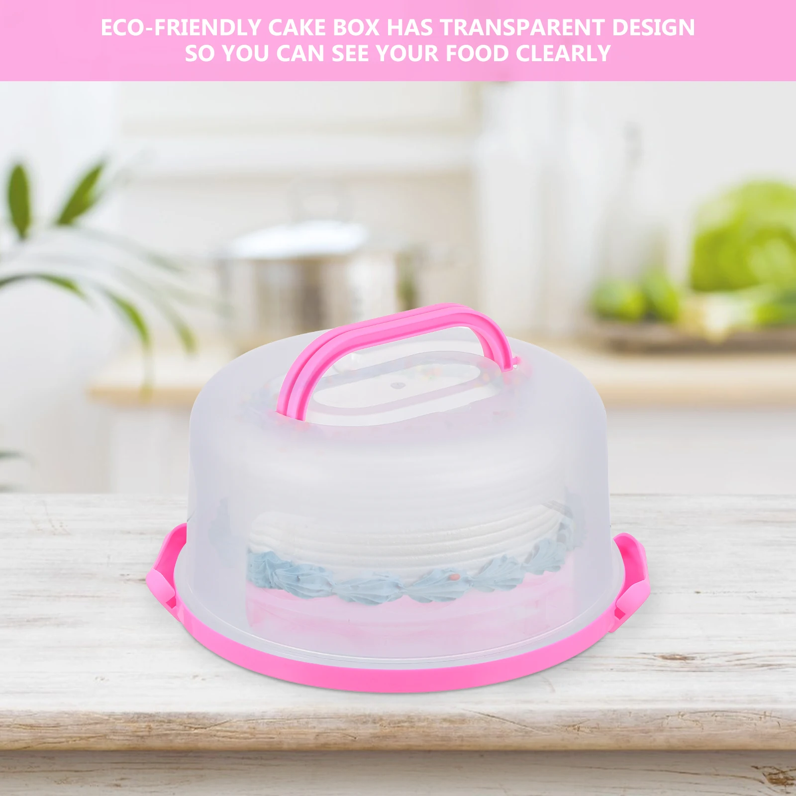 

Cake Box Holder with Lid Plastic Foldable Carrier Handle Pink Transport Container Storage Containers Airtight Travel