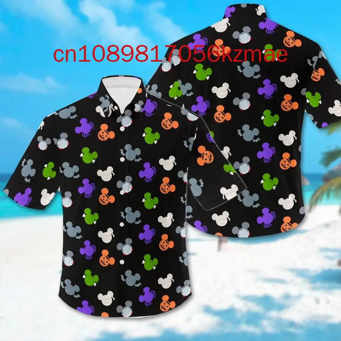 2024 New Disney Halloween Men\'s and Women\'s Shirt Casual Fashion Retro Short Sleeve Button Hawaiian Shirt