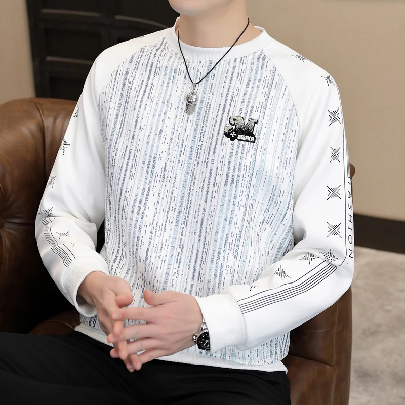 2 Styles!2024 Spring New Men's Long Sleeved T-shirt Fashion Casual Round Neck T-shirt Harajuku Sweater