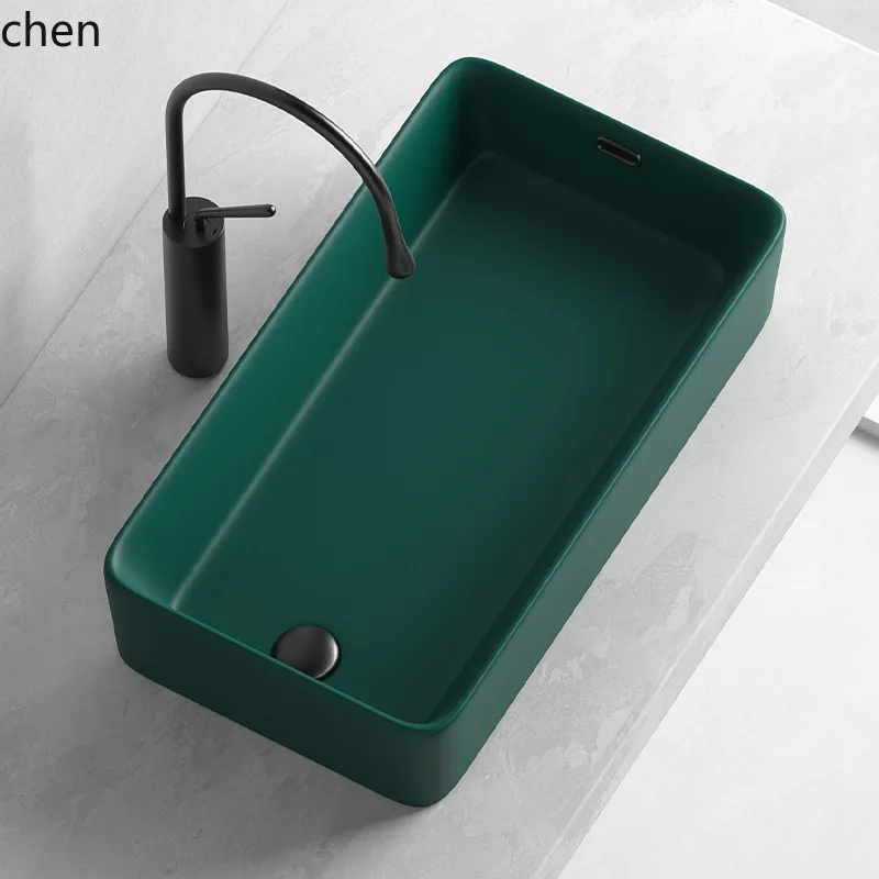 CZ Side Drain Basin Household Wash Basin Ceramic with Overflow Left and Right Side Drainage Basin