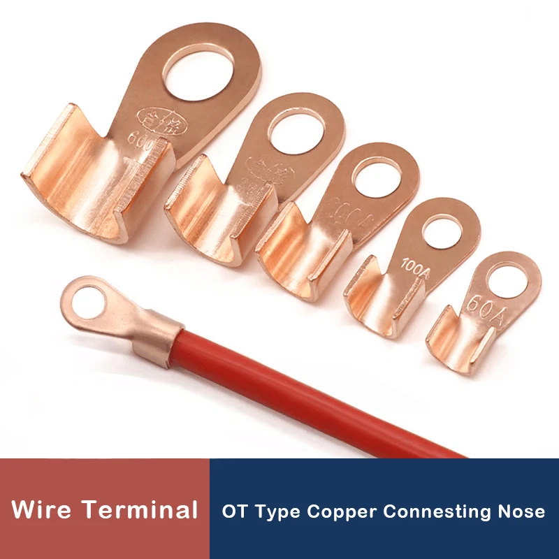 Wire Terminal OT Type 3A 5A 10A 20A 30A 40A 50A 60A 80A Red Copper Bare Nose Lugs Crimp Open Mouth Cable Connector Splice