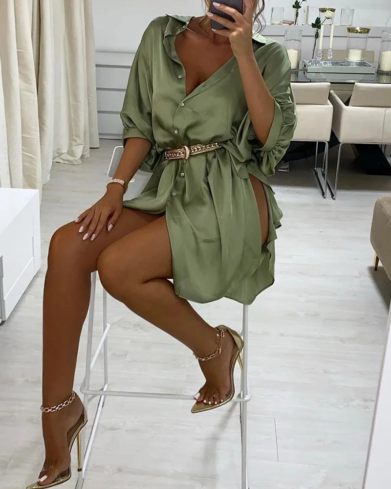 

Ladies Lapel Single-Breasted Casual Shirt Dress Fashion Summer 2025 New Women's Clothing