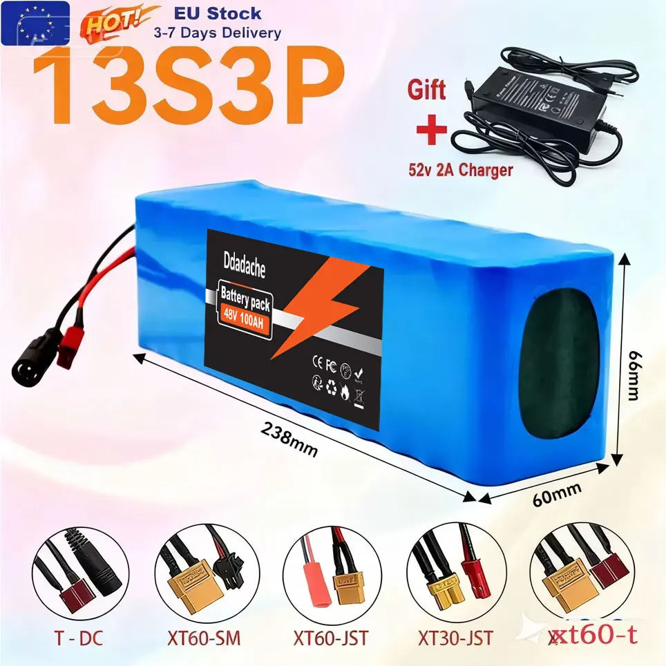 Batterie de vélo électrique au lithium-ion 36V 30000mAh 13S3P pour 10A avec BMS, pack de remplacement longue durée
