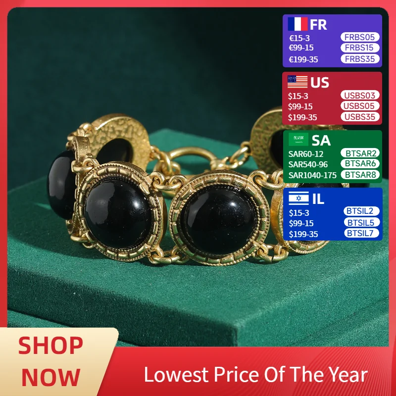 

Vintage Black Bracelets Woman Luxury Brand Natural Stone Gold Color Chain Charm Antique Summer Accessories Jewelry 2025 Trends