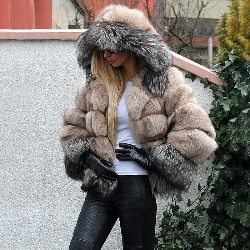 Fashion Real Fox Fur Coats with Hood Genuine Fur Jackets Thick Women Winter Natural Fox Fur Warm Outcoat Female Real Fur Coat