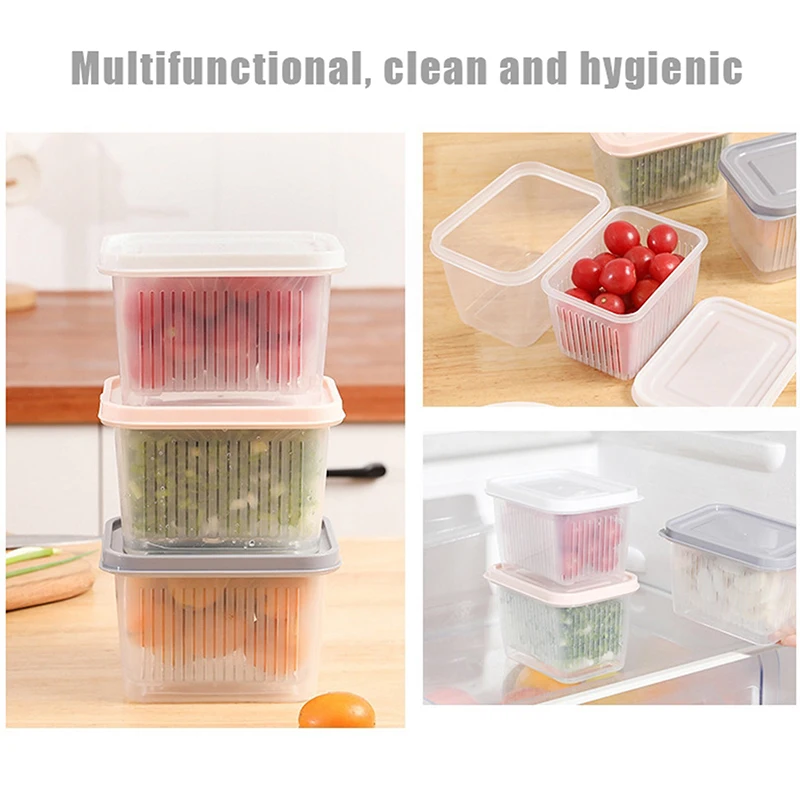 Square Refrigerator Food Vegetable Fruit Storage Box Fridge Organizer Drain Basket Meat Onion Ginger Clear Crisper With Lids