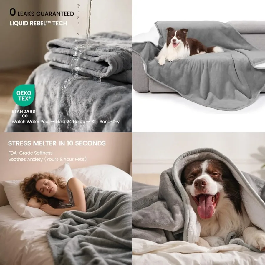 

Waterproof Bed Blanket, Reversible Sherpa Fleece Throw Blanket for Dog Puppy Cat, Furniture Cover Protects Bed Couch Sofa from