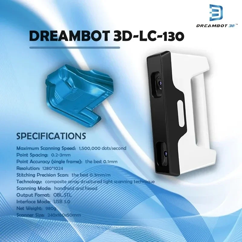 Dreambot3D LC-130 Full Color Scan Real Time Output Gestructureerd Licht Wit Licht 3D Scanner voor Auto Auto Voet Pad