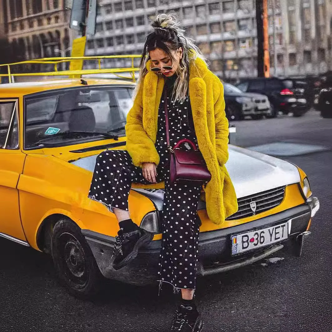 New Colorful Faux Fur Plush Warm Loose Thick Lapel Women's Coat 3