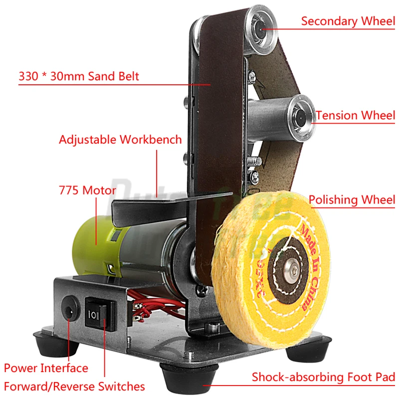 110V/220V Desktop Vertical Mini Electric Abrasive Belt Sandpaper Polishing Machine DIY Angle Grinder Sharpening Machine