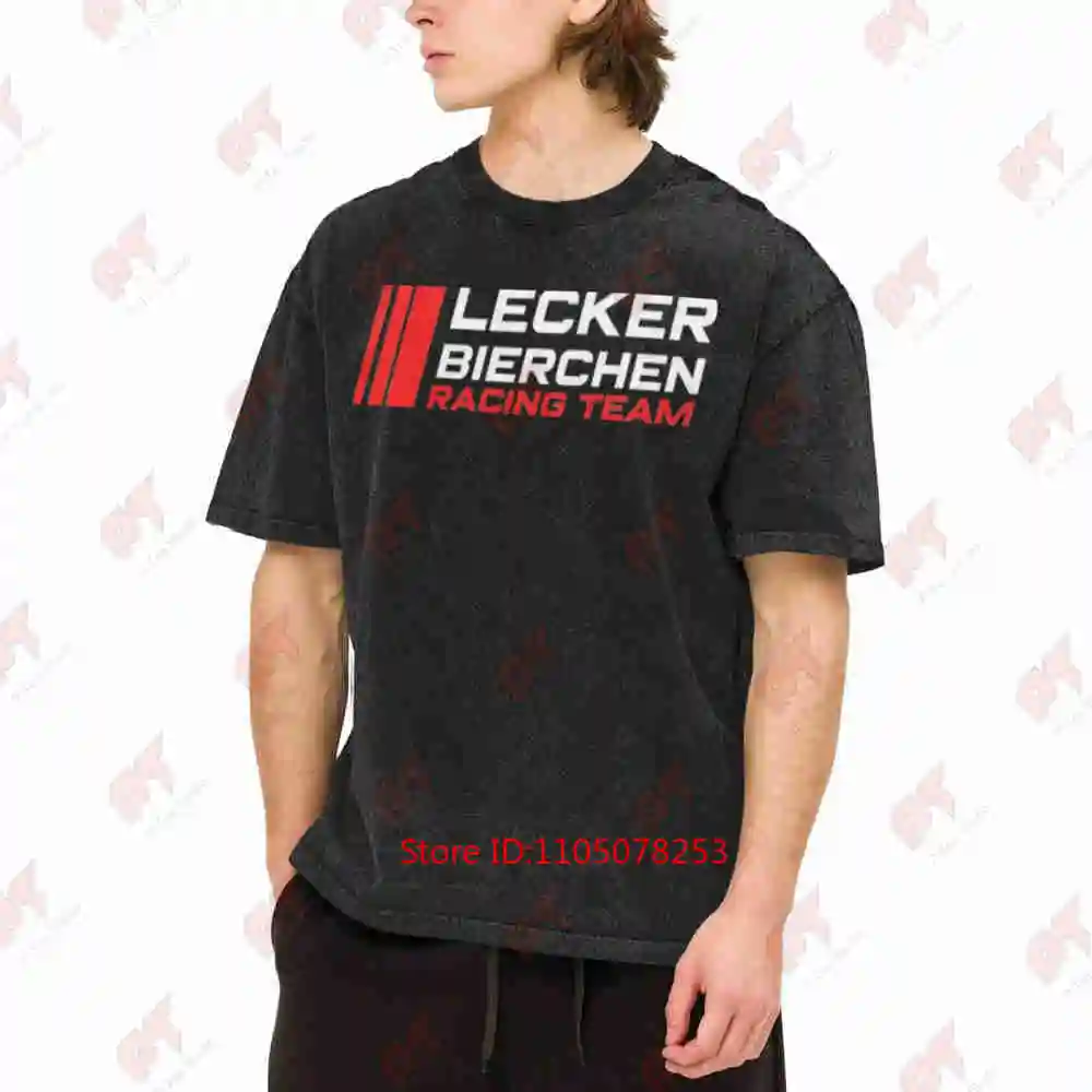 Lecker Bierchen Racing Team Red Stripes Vintage Washed Tee Pure Cotton T-Shirt