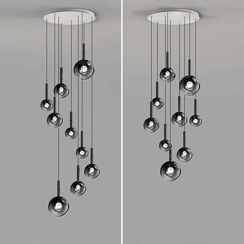 

Italian water drop staircase chandelier, black glass glossy, support APP dimmable Suitable for living room, bedroom
