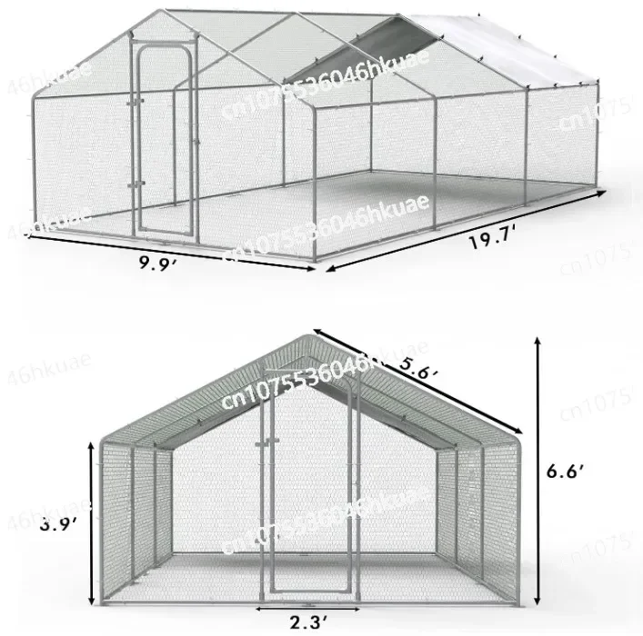 Chicken Coop Galvanized Heavy Duty Large Metal with Roof Waterproof Top Cover Sunscreen Outdoor Poultry Coop Climbing Ladder