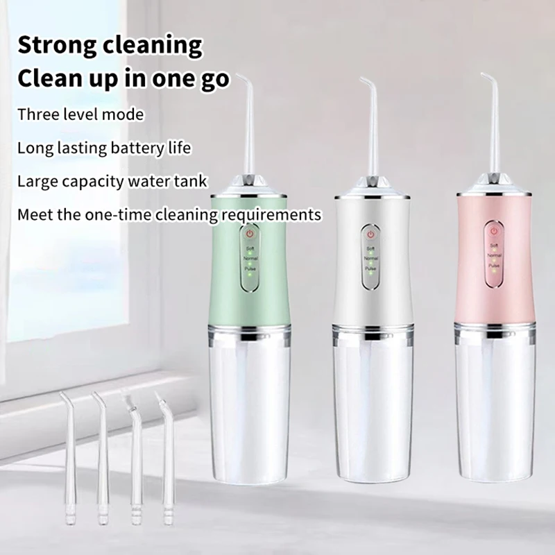 Oral Irrigator Portable Dental Water Flosser USB Rechargeable Water Jet Floss Tooth Pick 4 Jet Tip 240ml 3 Modes Teeth Cleaner