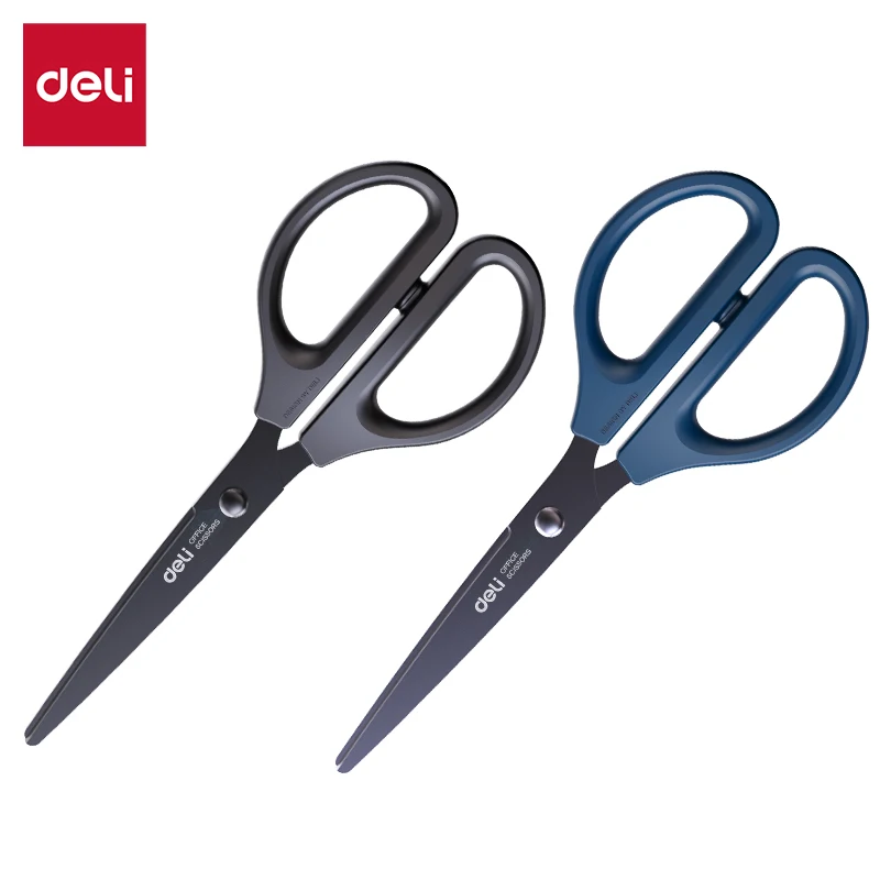 DELI Black Blade Scissors 170mm - Ultra Sharp Non-Sticky for Paper, Cloth & Crafts