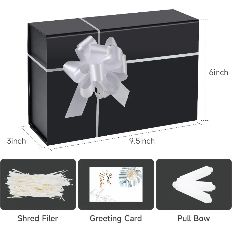 Kotak Hadiah Hitam dengan Tutup Magnetik untuk Hadiah, Kotak Hadiah Kecil untuk Pembungkus Kado untuk Proposal Groomsman, Ulang Tahun, Natal