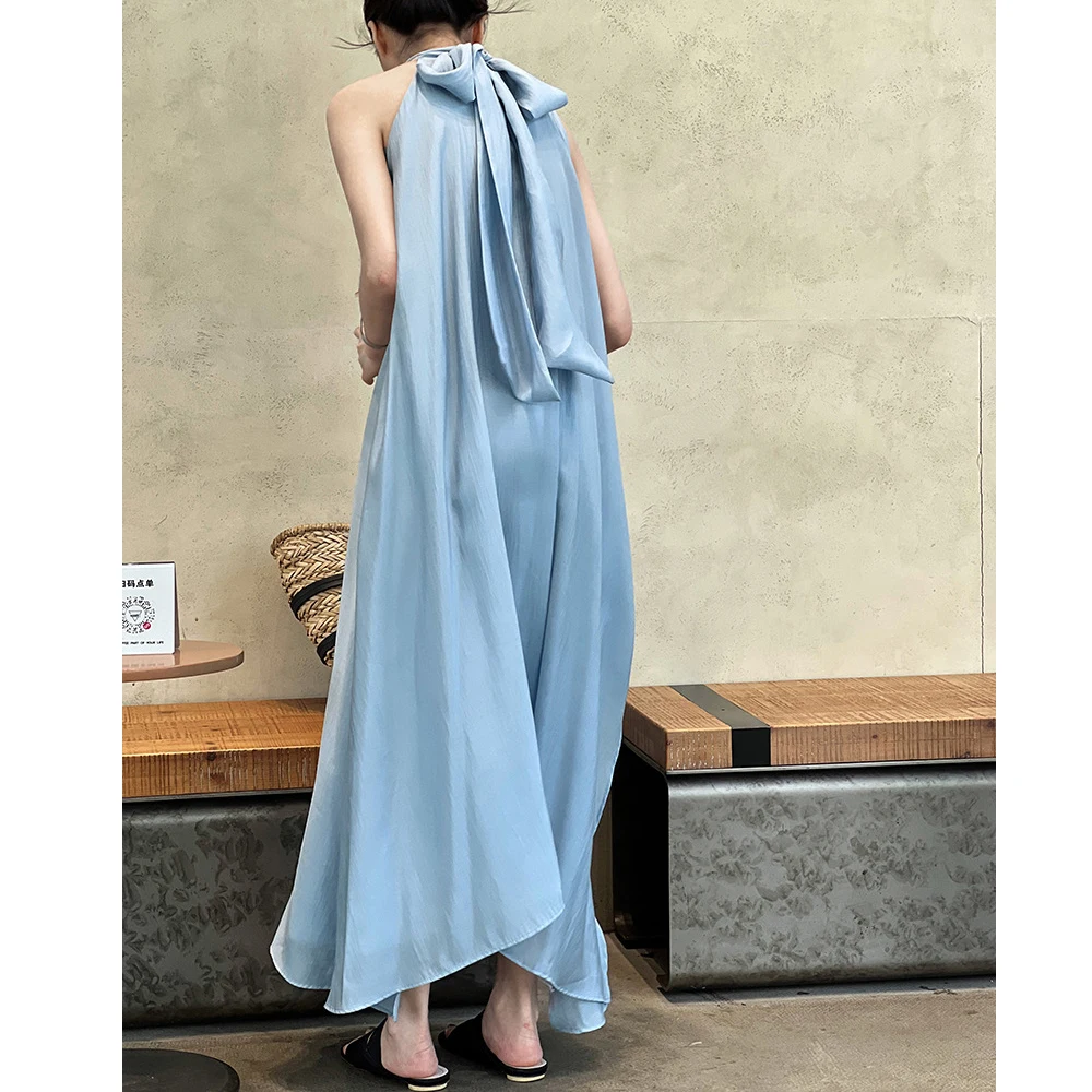 2025 New Arrival bez rękawów Halter Neck kobiety lato luźny styl linia A długa sukienka Boho elegancka sukienka Maxi Vestidos ubrania