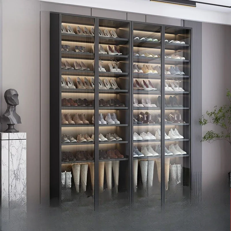 Glass Shoe Cabinet Integrated Large Balcony Household Door Entrance Vertical Locker