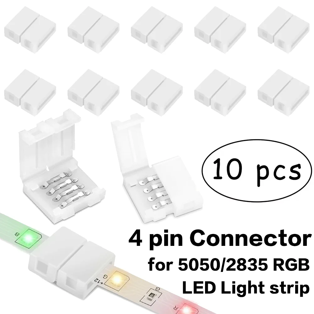10PCS 4-pin 10mm LED Streifen Solderless Stecker Adapter Stecker Terminal 5050/3528 SMD RGB Streifen Kein löten Ecke Stecker