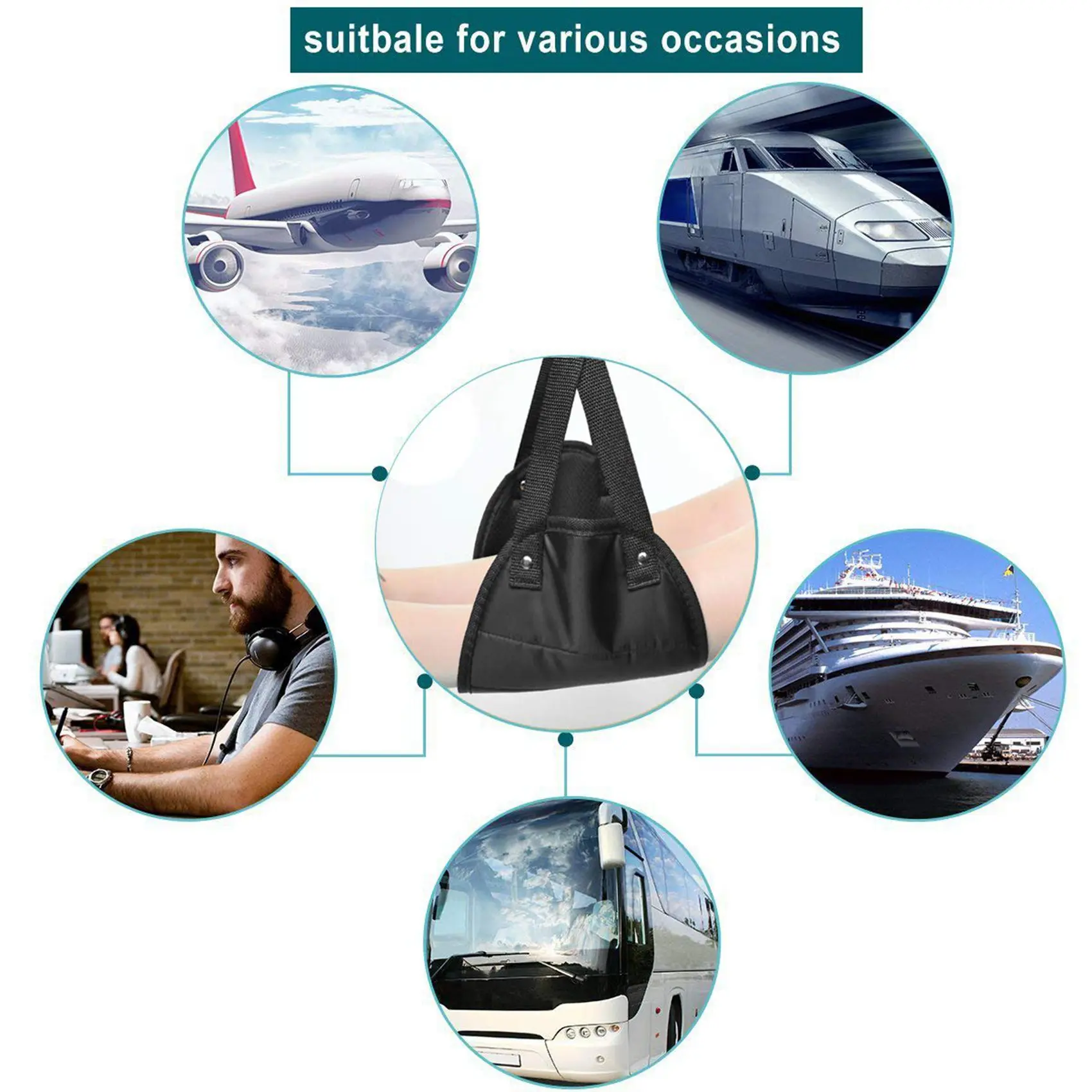 AB11-3X Ergonomic Foot Rest, Travel Footrest Airplane Leg Rest Flight Foot Hammock Carry-On Under Desk Accessories