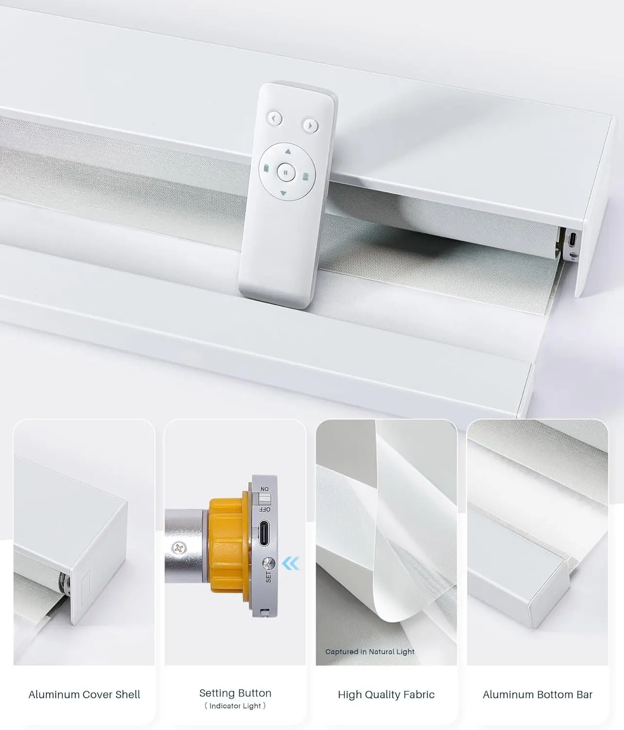Customized Hot Sale High Quality Full Blackout White Color Alexa Direct Control Motorized Zebra Blinds For Home