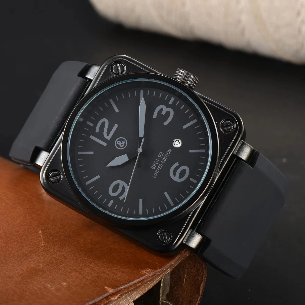 Bell Ross Aviation BR01-92 Limited Edition Silicone Strap Mechanical Square Automatic Watch for Men Valentine's Day Gift Jewelry